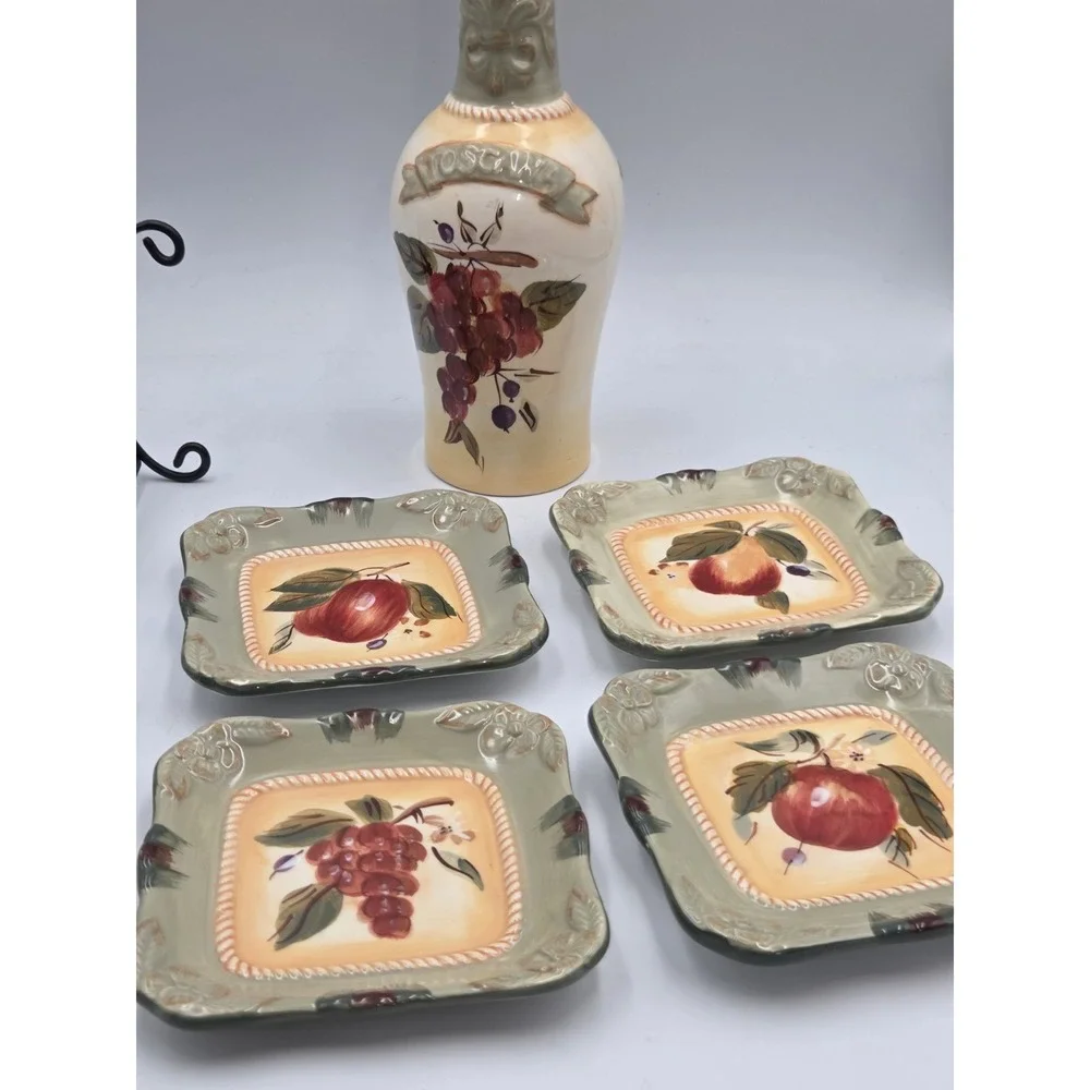Toscana 6-pc Olive Oil Set Cruet Dipping Saucers Grapes Italy Appetizers